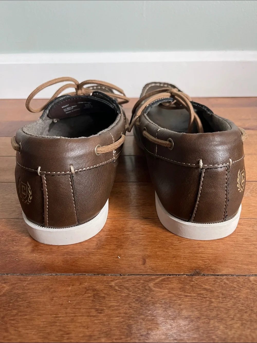Chaps Benny Boat Shoes Men's 9 Brown Lace Up Deck Casual Loafers White Sole